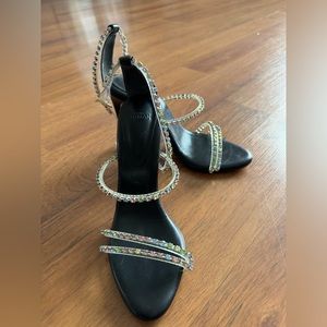Alexander Birman Dolores embellished leather and PVC sandals in size 7